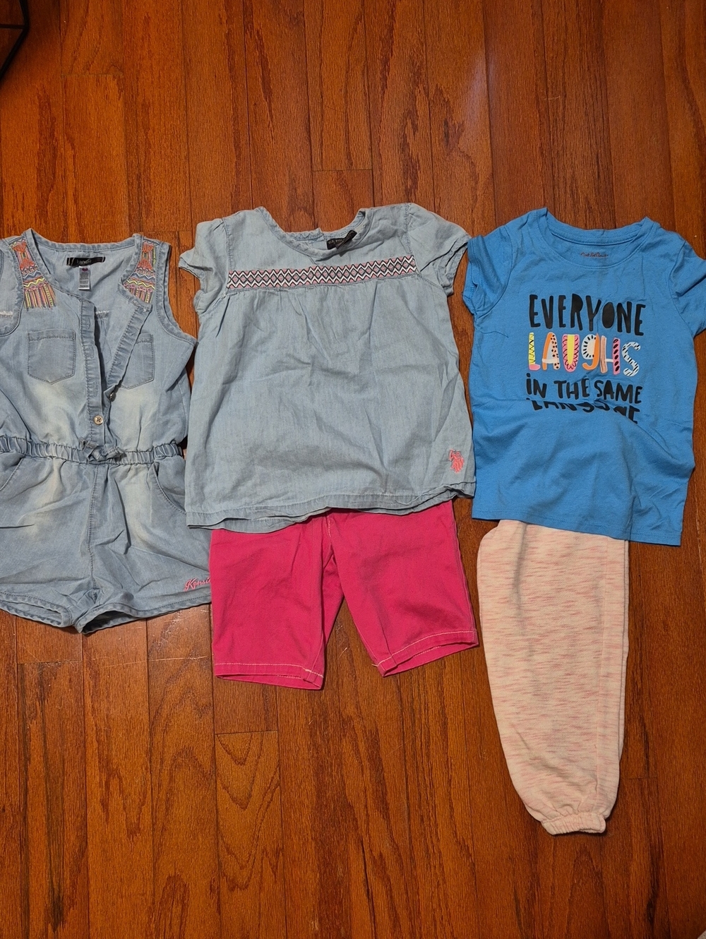 Girls Mixed Clothing Bundle - Light Denim, Blue, Pink Sets Size 4